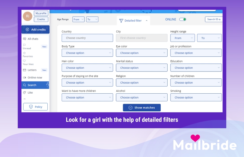 Look for a girl with the help of detailed filters on the SakuraDate.