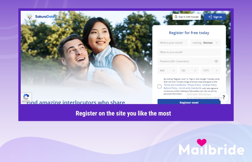 Register on the mail order bride site you like the most - SakuraDate.