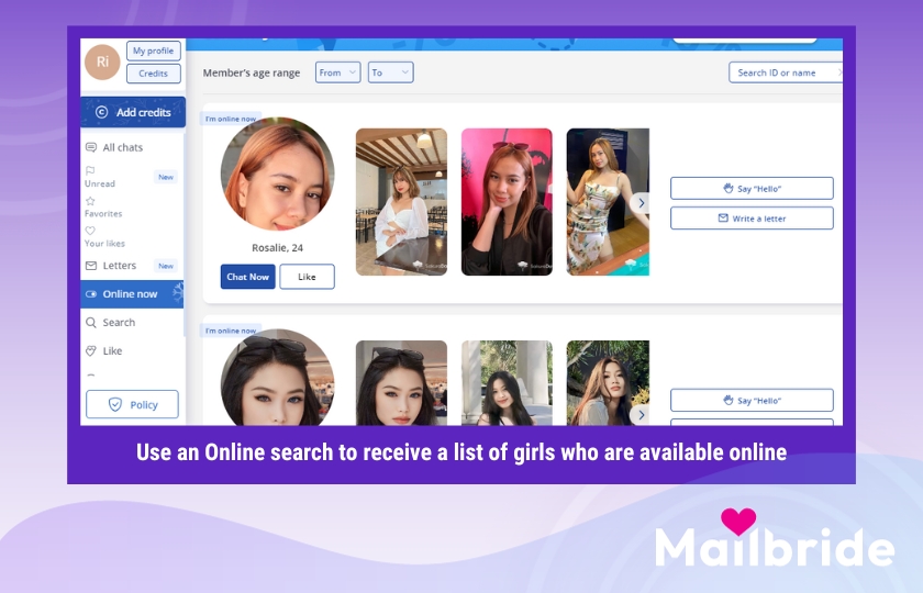 Use an Online search to receive a list of girls who are available online on the SakuraDate.